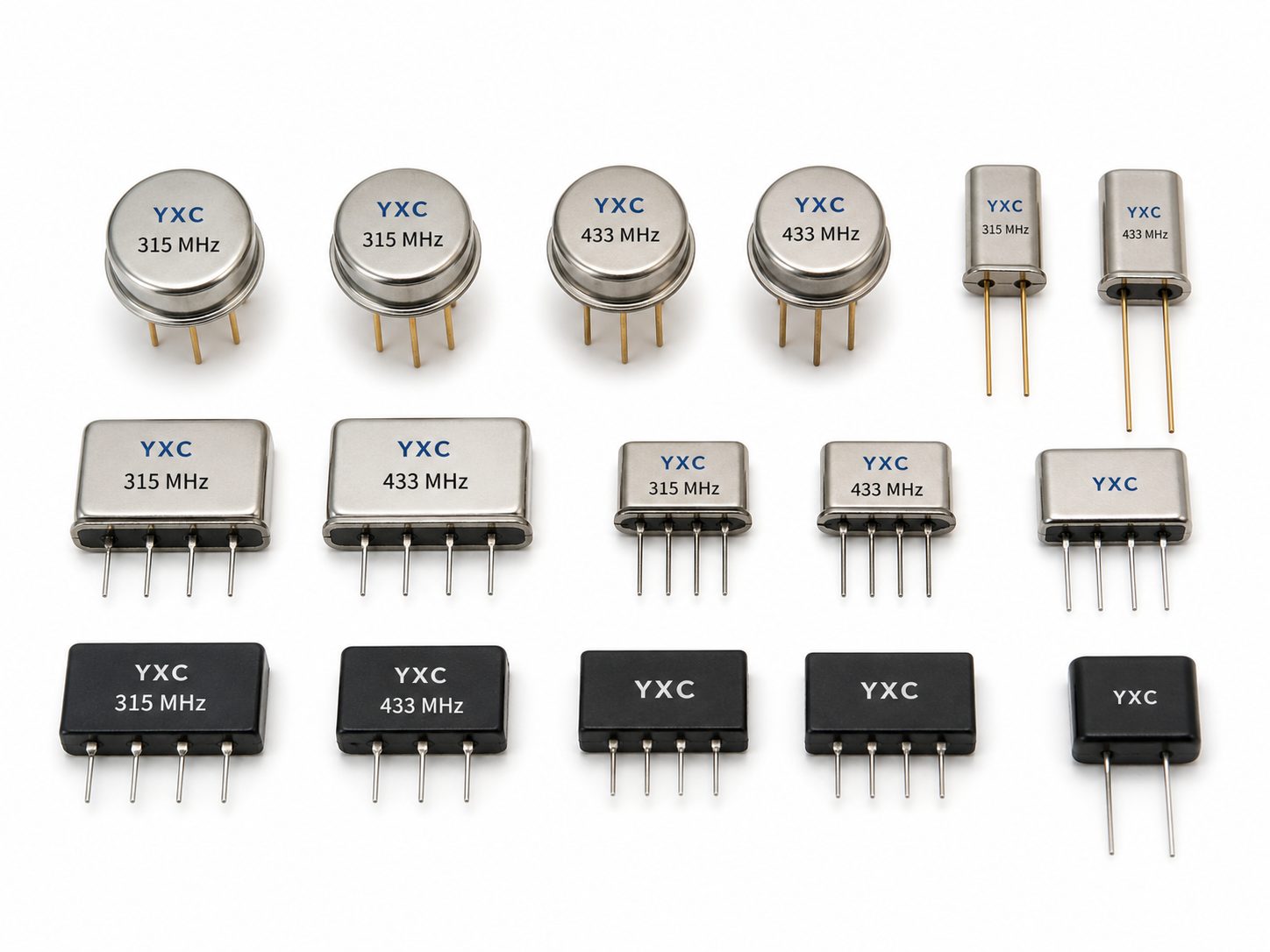 YXC DIP SAW resonator and filter family — TO39 F11 F12 D11 through-hole packages