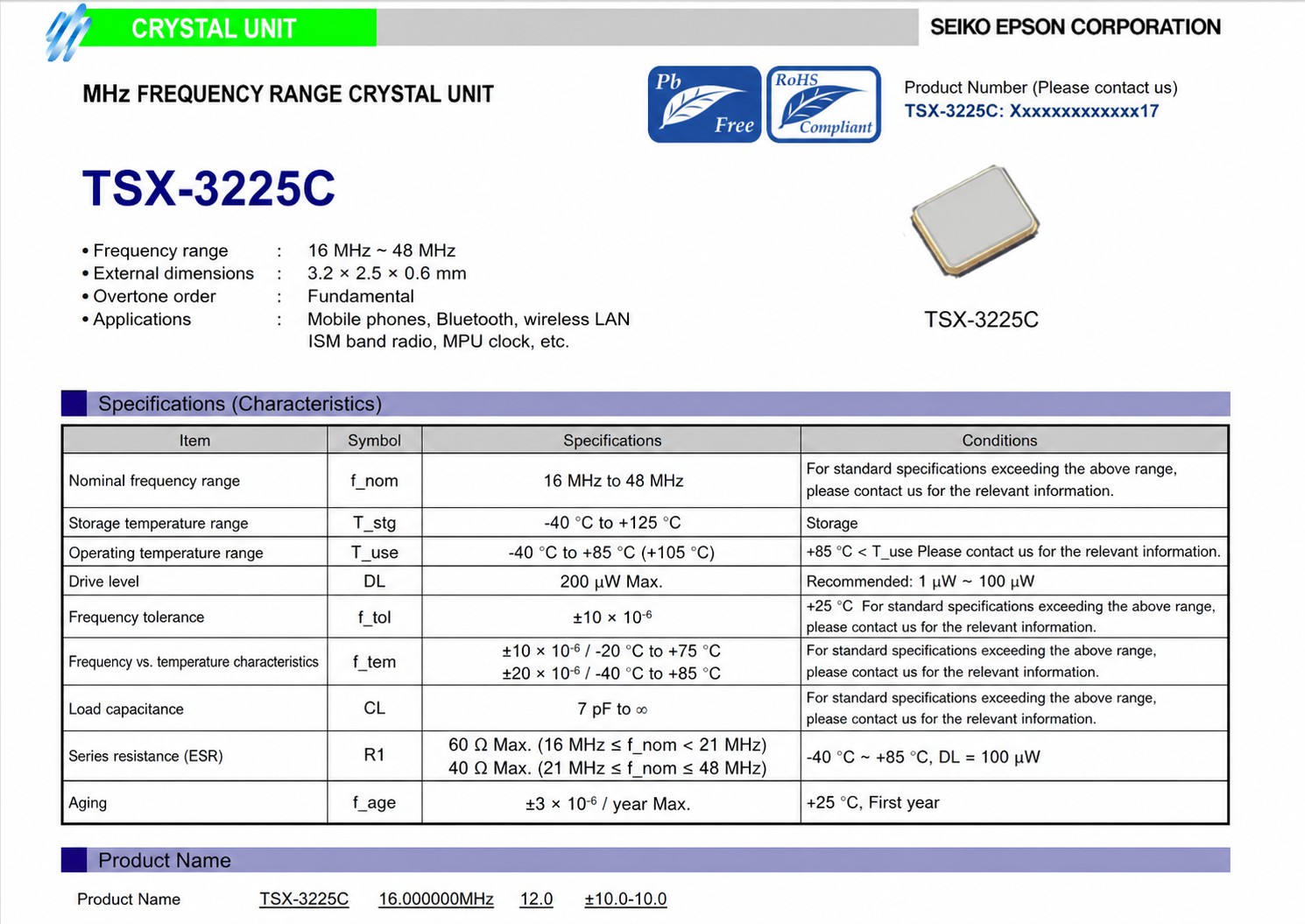 Epson TSX-3225C 3.2x2.5mm SMD crystal — pin-compatible successor to FA-238 with improved frequency tolerance