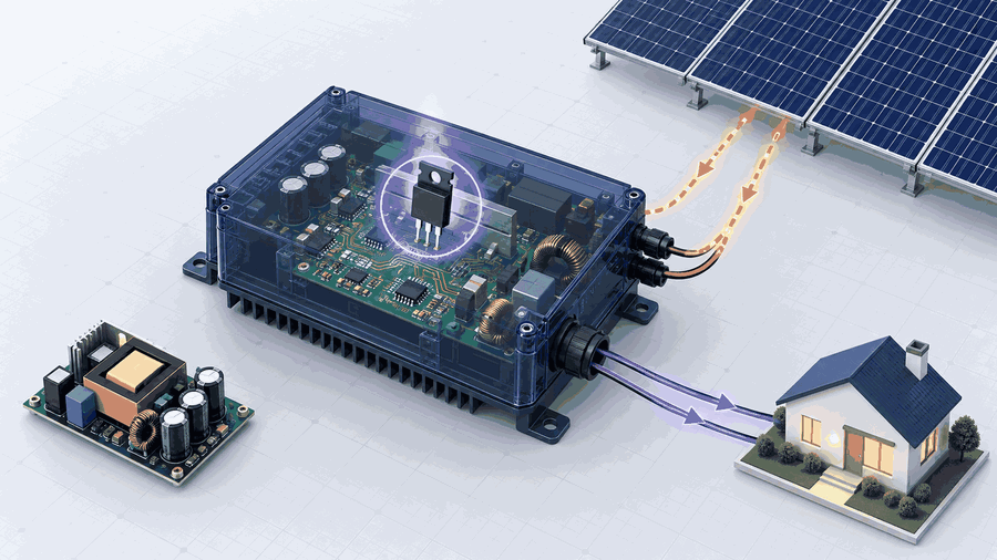 NCE90N800F 900V Super-Junction MOSFET application map — solar micro inverter and high-voltage auxiliary power